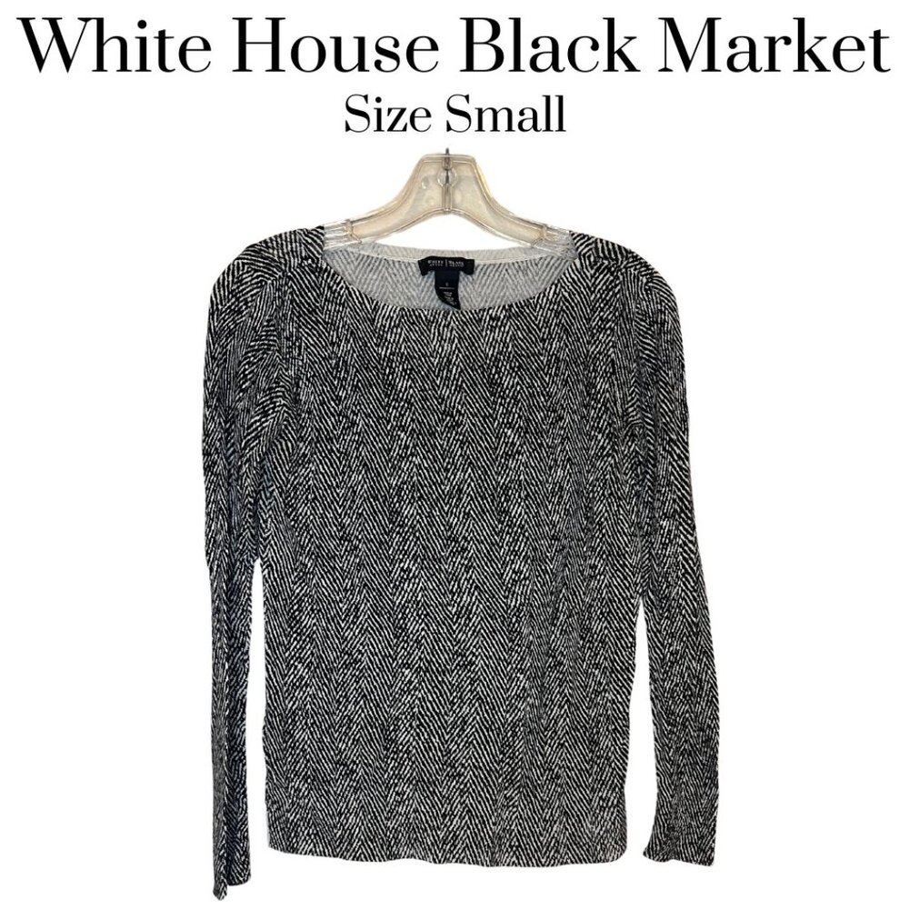 White House Black Market Pullover Top, Black & White Patterned Rayon, Size Small